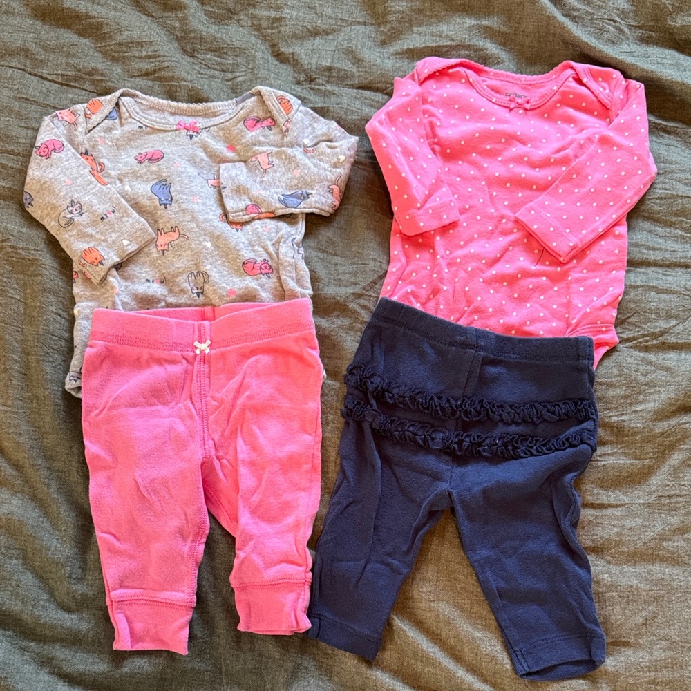 Carter's Girls Pink and Navy & Gray Matching Long Sleeve Bodysuits with Pants